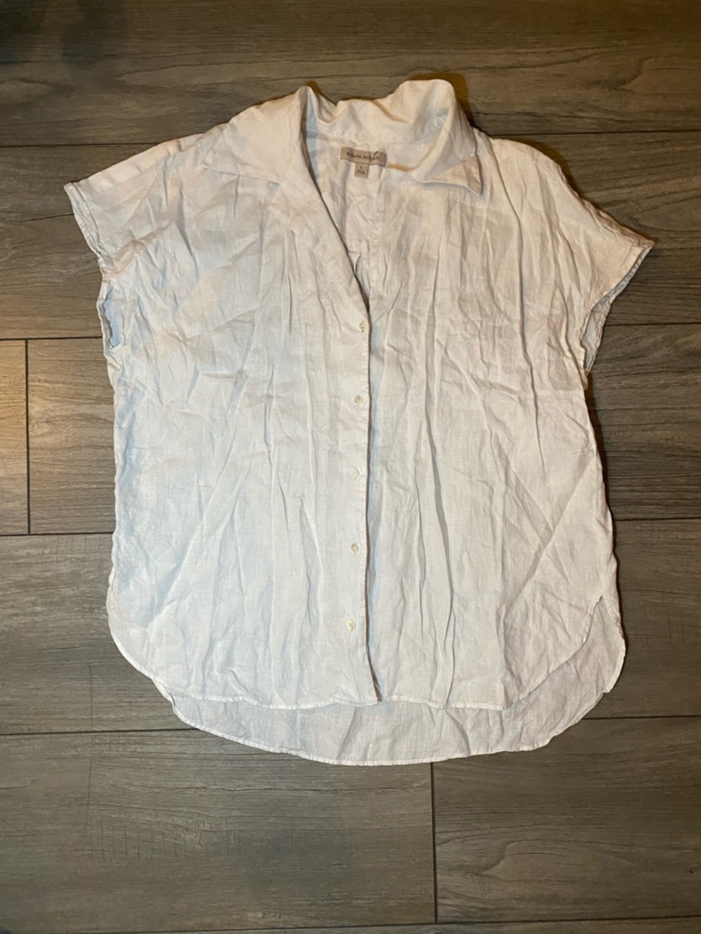 EUC (Just Wrinkly) White Cap Sleeve Button Front 100% Linen Women's Top